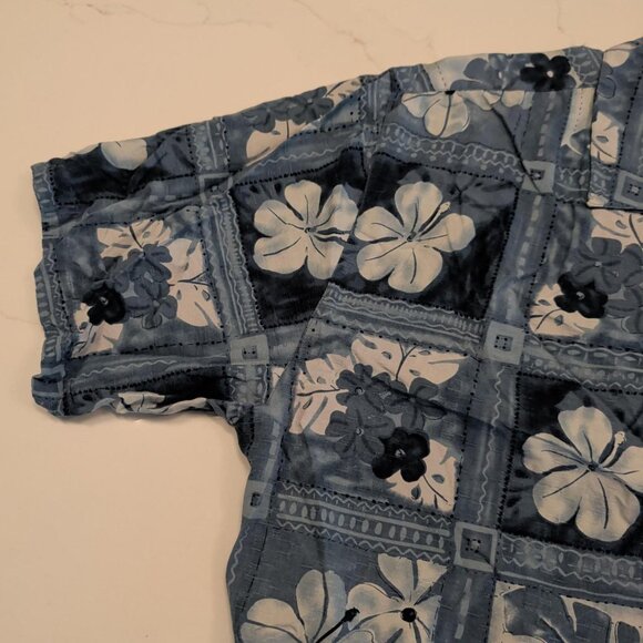 Jamaica Jaxx 100% Silk Sz XL Men's AOP Blue Floral Button Up Casual Hawaiian - Picture 6 of 10